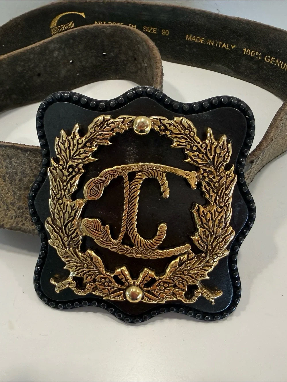 Just Cavalli Gold and Black Distressed Women's Belt